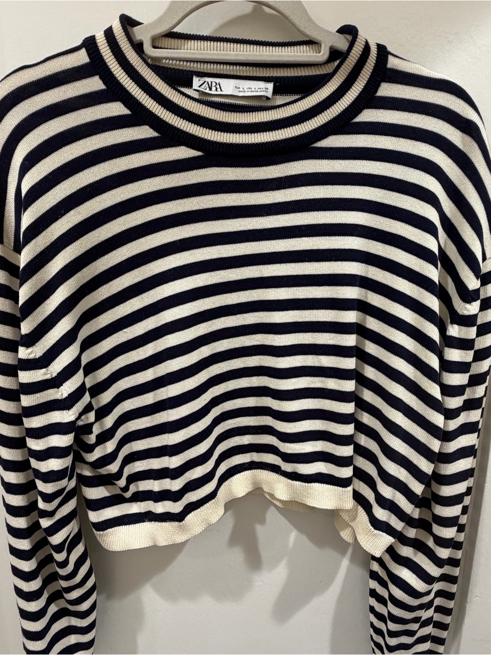 ZARA Navy & Cream Striped Crewneck Sweater